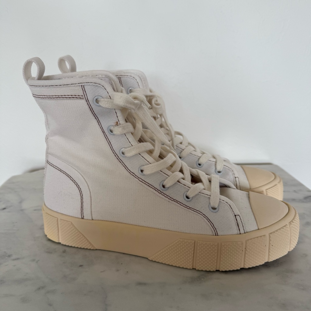 Zara High-Top Cream Canvas Sneakers Size 38